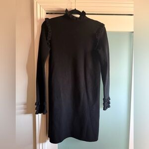 Zara Black Long Sleeve Dress with Ruffle Details